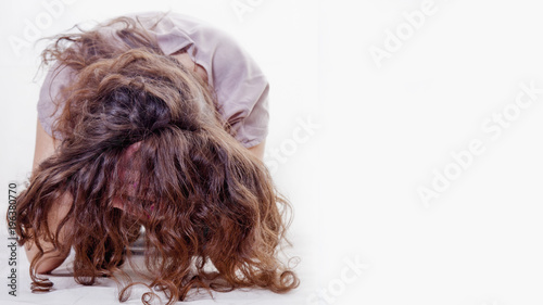 depressed woman (body language, gestures, psychological portrait)