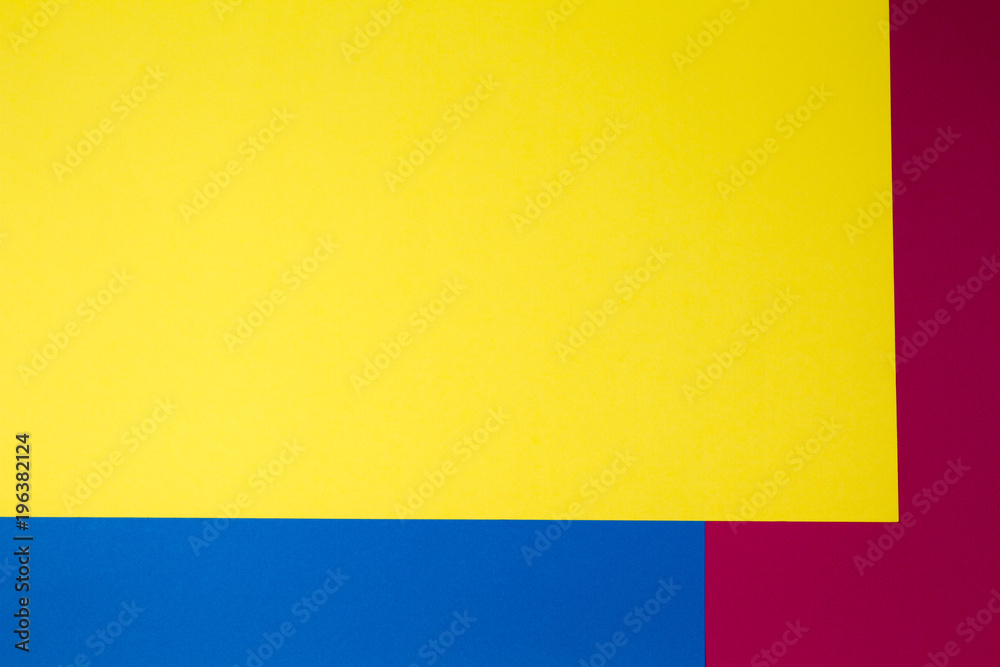 Fototapeta premium Color papers geometry flat composition background with yellow, red and blue tones