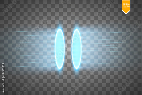 Magic fantasy portal. Futuristic teleport. Light effect. Blue candles rays of a night scene with sparks on a transparent background. Empty light effect of the podium. Disco club dancefloor.