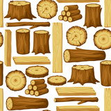 Seamless pattern with wood logs, trunks and planks. Background for forestry and lumber industry