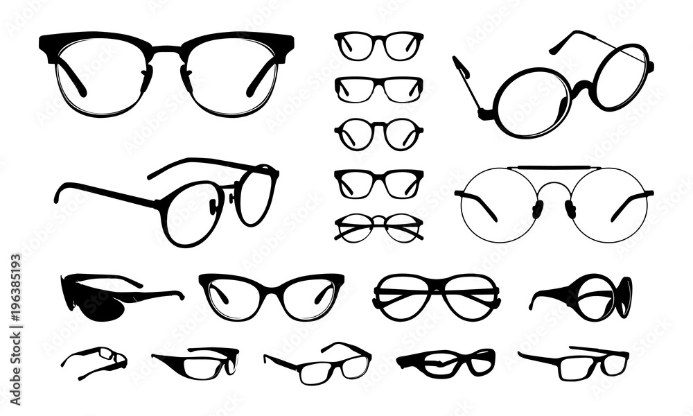 set of Various stylish Eye Glasses Frame Silhouette vector illustration