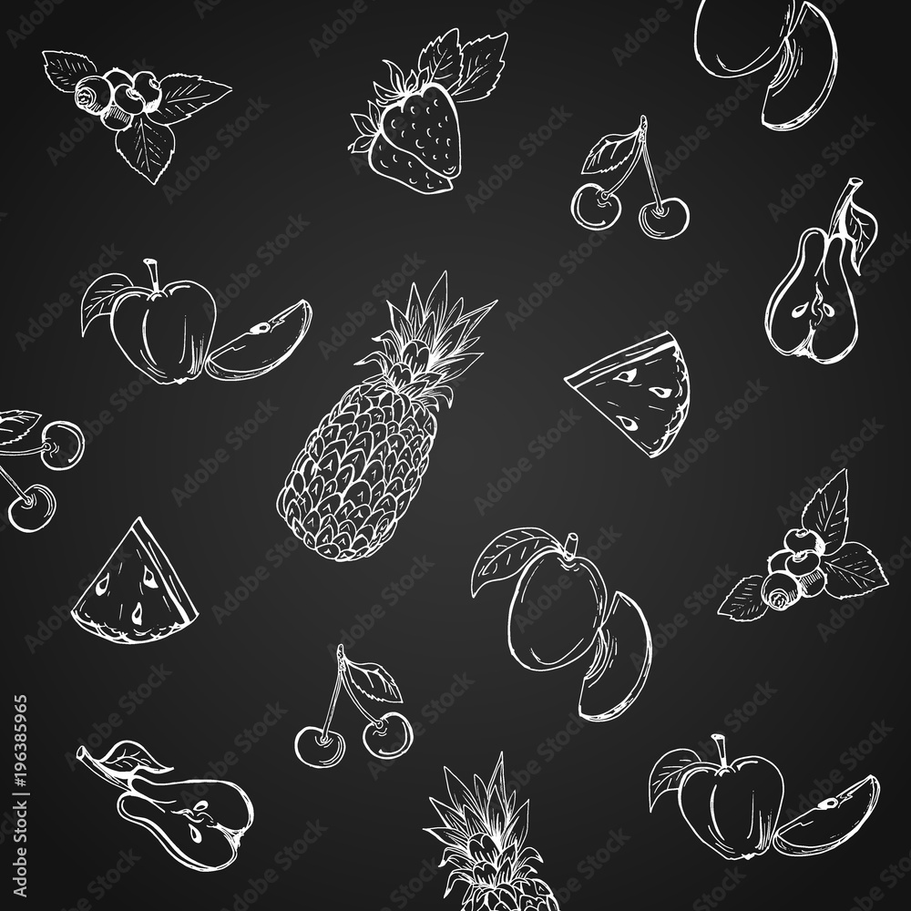 Fototapeta pattern with fruits, hand drawn, vector illustration