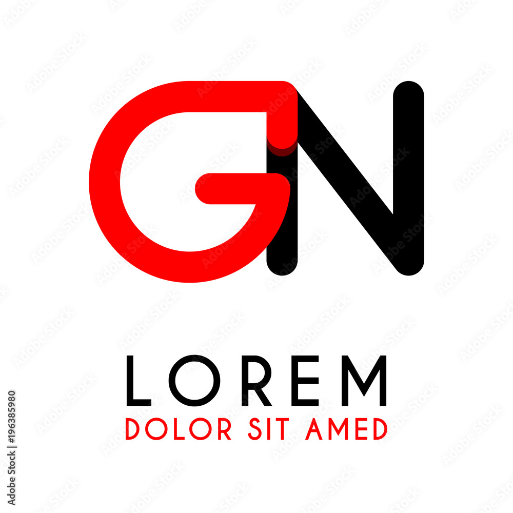 initial Letter GN with red Black and has rounded corners initial Letter GN with red Black and has rounded corners