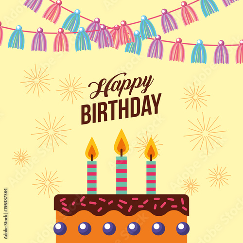 happy birthday sweet cake with candles celebration vector illustration
