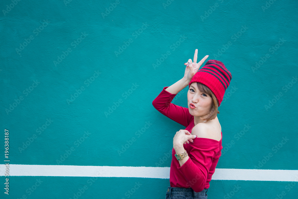 Cool Asian hipsters girl posing for take a photo,lifestyle of modern woman,Thai people in hippie style