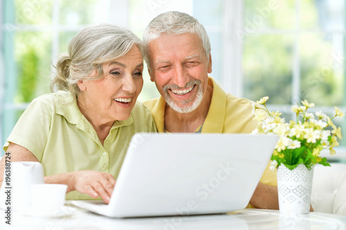  senior couple using   laptop