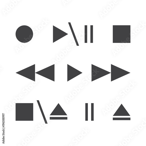 Vector illustration. Media player buttons icons. Control buttons. Play, pause, stop, record, eject, forward, back