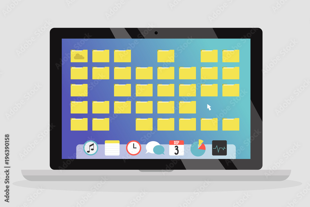 Folders on the desktop. Working on a computer. Technology. Concept. Flat editable vector illustration, clip art Folders on the desktop. Working on a computer. Technology. Concept. Flat editable vector illustration, clip art