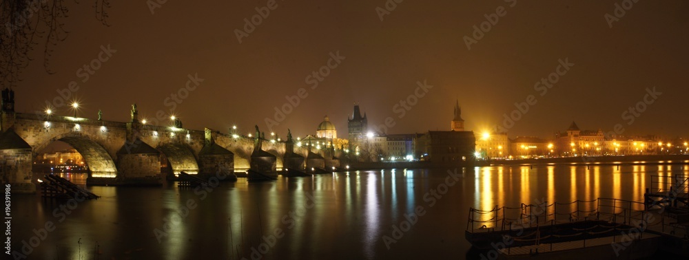 Charles bridge panorama in the night