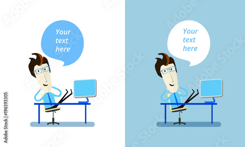 Cartoon Character vector illustration chat to computer