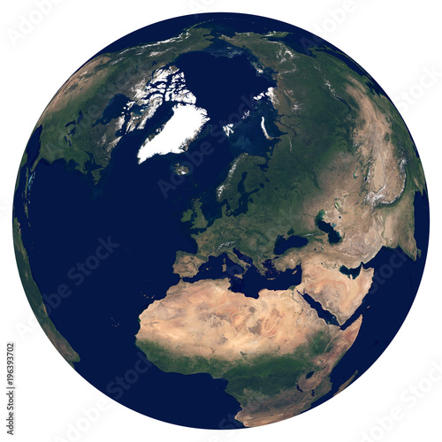 Fototapeta Naklejka Na Ścianę i Meble -  Earth from space. Satellite image of planet Earth. Photo of globe. Isolated physical map of Europe (EU: Germany, France, Italy, United Kingdom (UK), Poland). Elements of this image furnished by NASA.