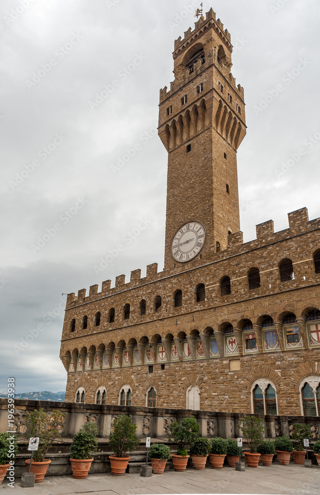 Palazzo Vecchio in Florence on a cloudy day in autumn
