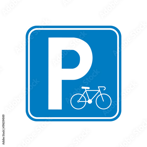 Vector illustration. Parking bicycle area sign icon. Parking road sign