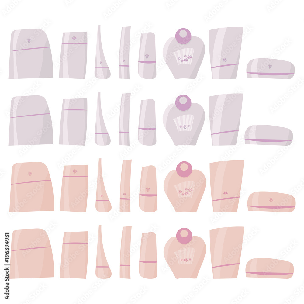 pink and white hand-drawn vecttor Brilliant plastic tubes with cosmetics and perfume clipart isolated on white background