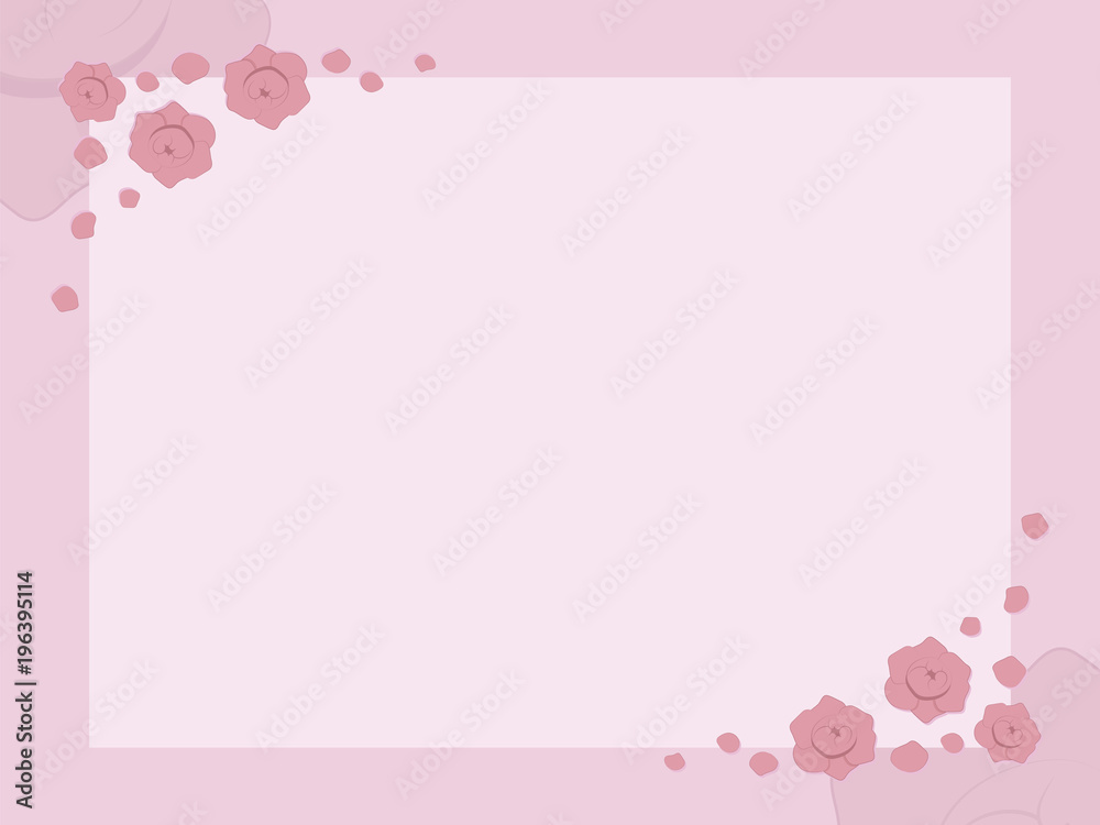 vector pink light card with frame of pink roses and petals cute festive
