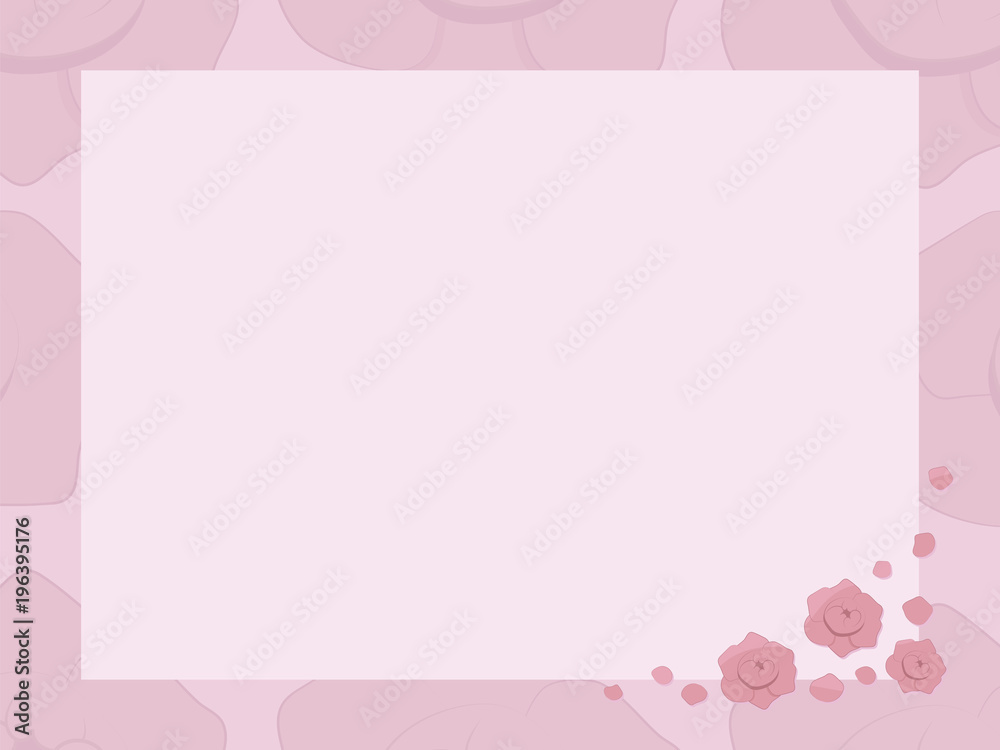 vector pink light card with frame, pink roses and petals cute festive