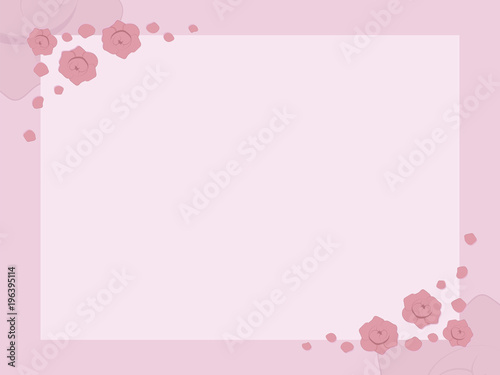 vector pink light card with frame of pink roses and petals cute festive © Екатерина Зайцева