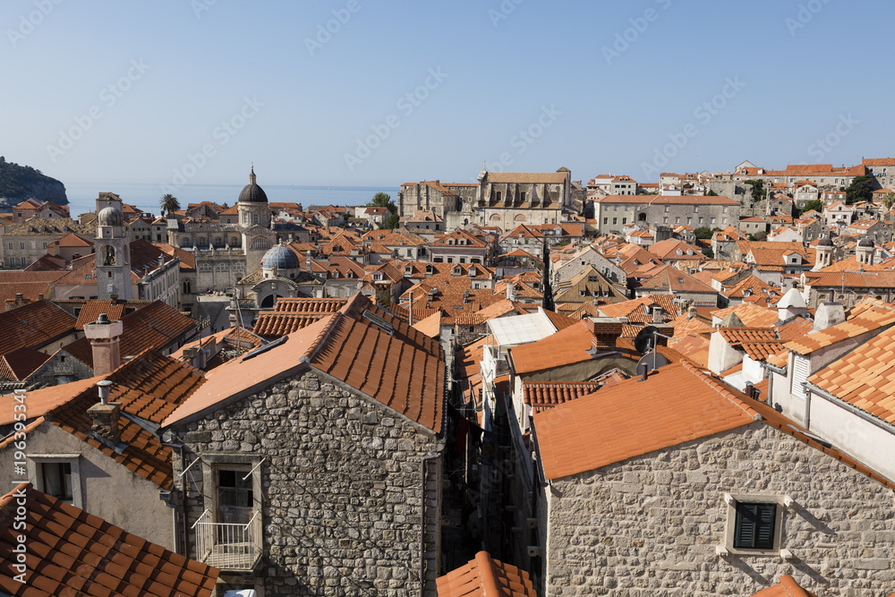 Breathtaking view of Dubrovnik with its historic center and red roofs in the morning in summer