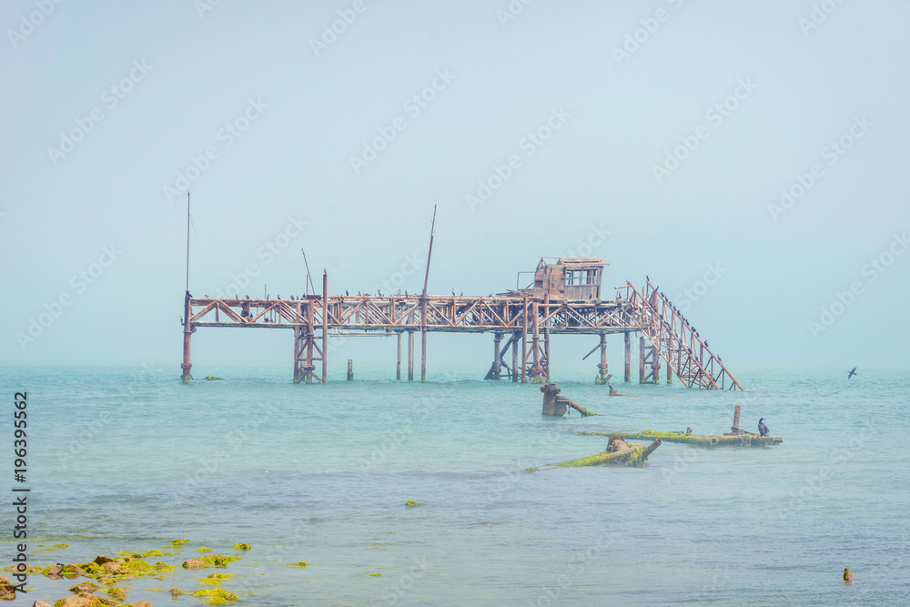 Old oil rig in Caspian Sea
