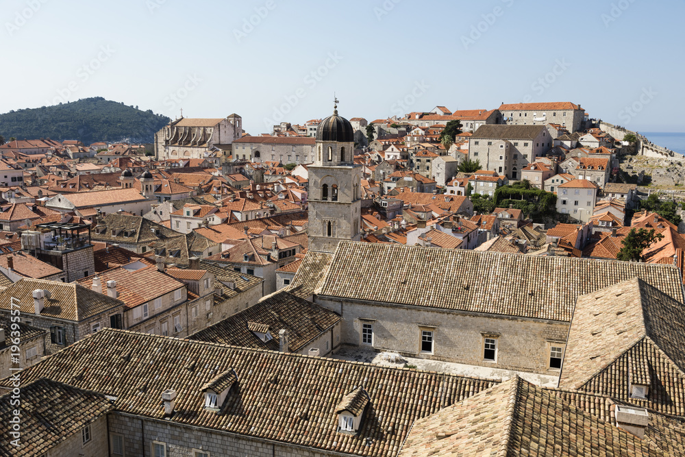 Breathtaking view of the historic Dubrovnik with with an old church in the foreground