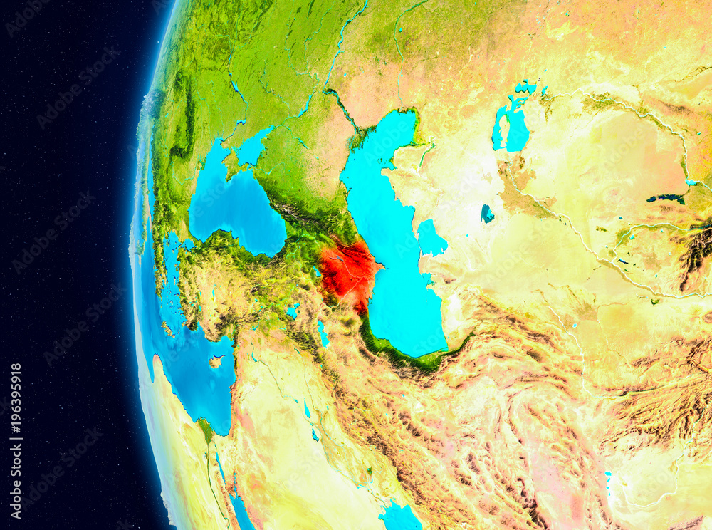 Space view of Azerbaijan in red