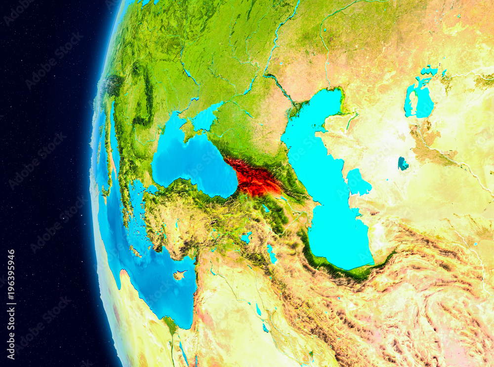 Space view of Georgia in red