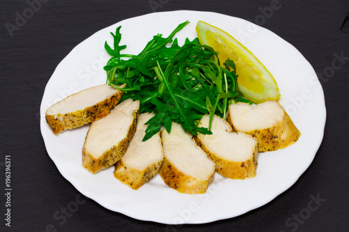 Dietary cuisine - Grilled chicken breast with rucola leaves