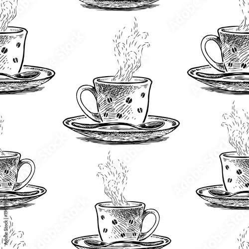 pattern of the cups of hot coffee