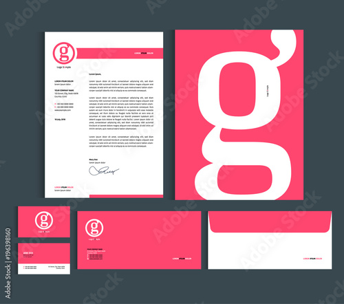 Business identity design templates. Stationery set -  Letterhead A4 template, name card (3,5 x 2), envelope (8.66 x 4.33), presentation folder(9 x 12). Vector illustration.