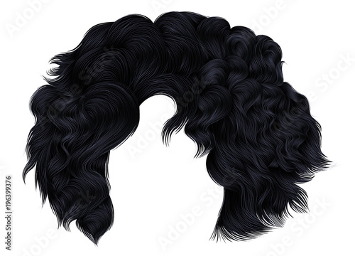 trendy woman short  hairs brunette black dark colors .fringe. fashion beauty style.realistic 3d .