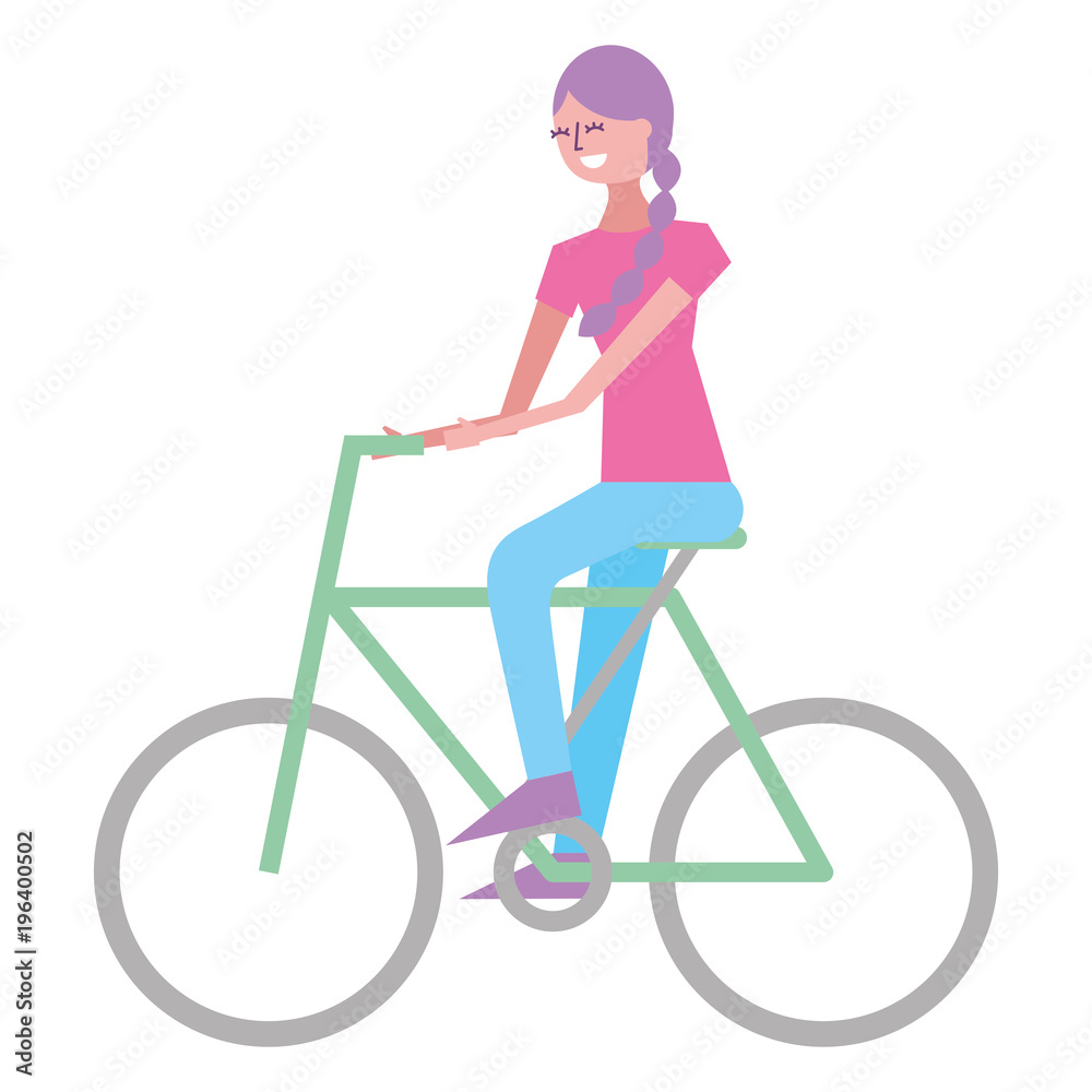 beautiful young happy woman riding in bicycle vector illustration beautiful young happy woman riding in bicycle vector illustration