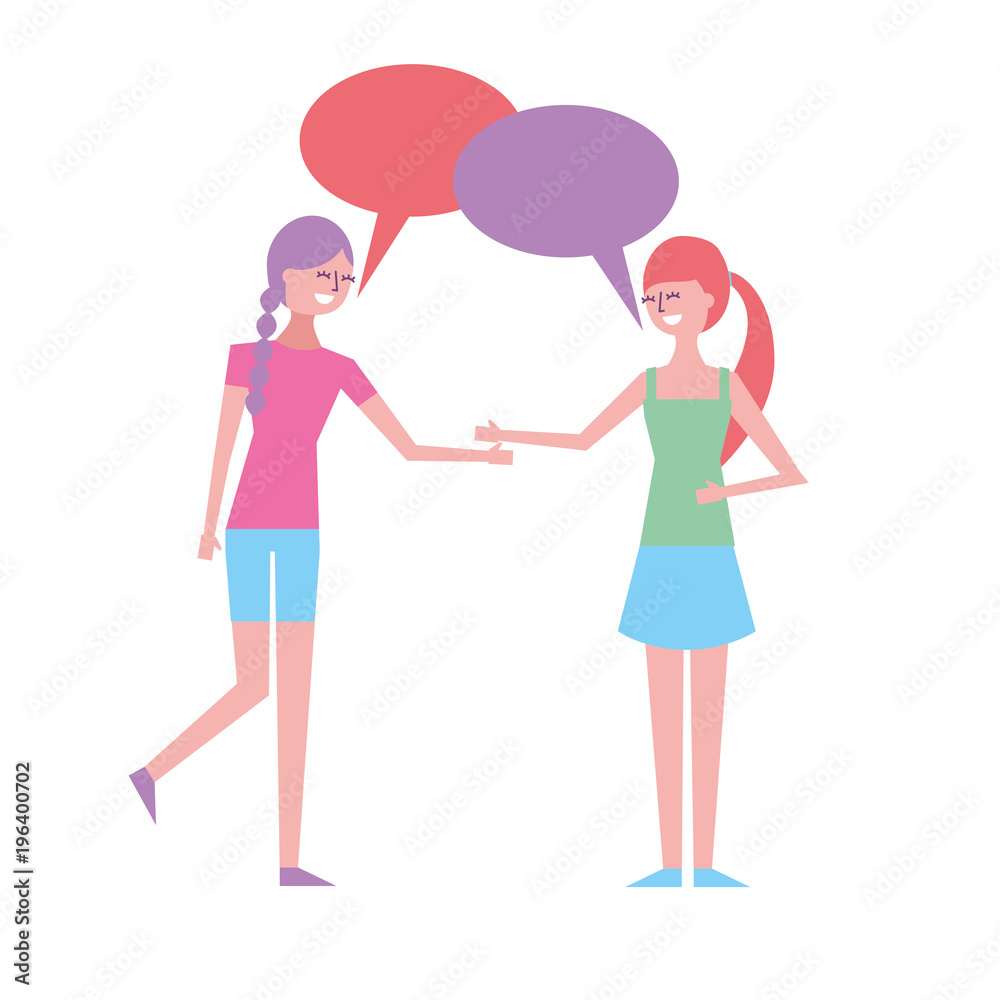 people character friends women speech bubble talking vector illustration