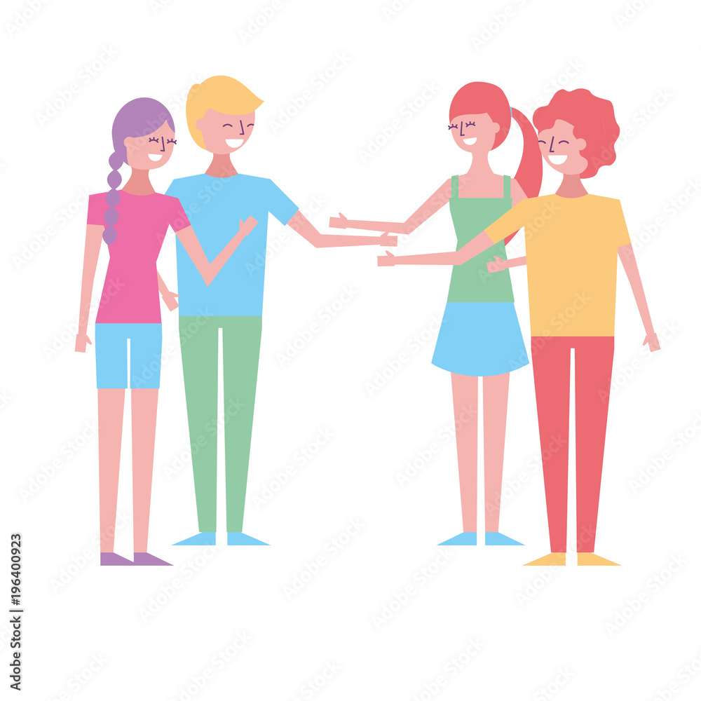 people couples friends together handshake vector illustration