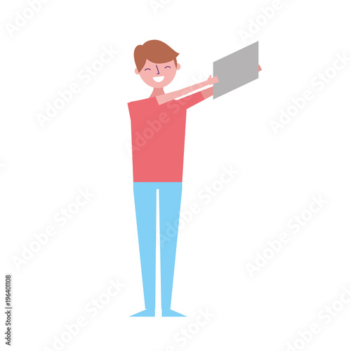 young people man making selfie vector illustration