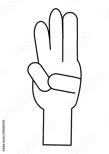 hand with tree fingers up over white background, vector illustration