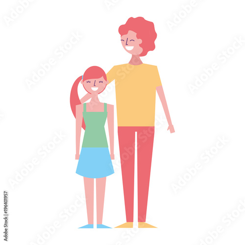 smiling man hugging young girl teen cartoon vector illustration