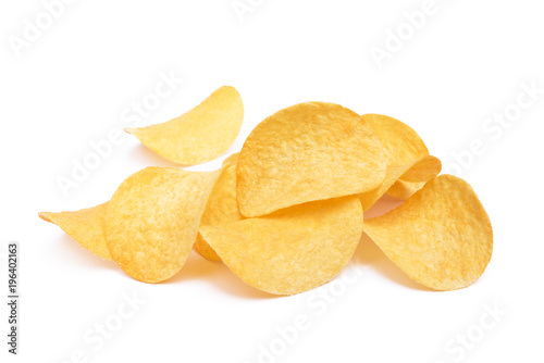Salted potato chips isolated on white background