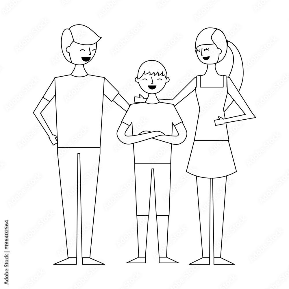 happy family standing together father mother and son vector illustration outline design happy family standing together father mother and son vector illustration outline design