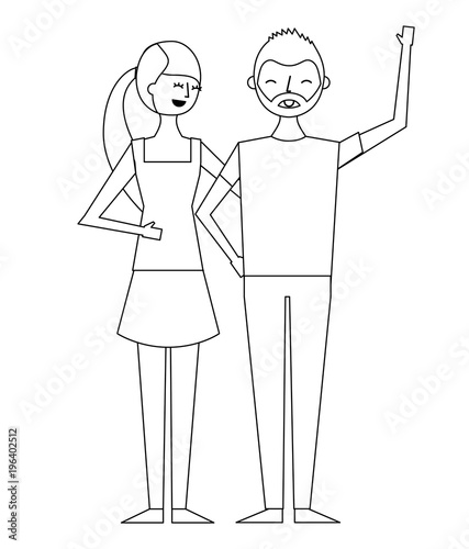 smiling couple young woman and man standing together embracing vector illustration outline design © Gstudio