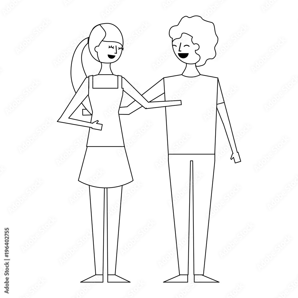 smiling couple young woman and man standing together embracing vector illustration outline design smiling couple young woman and man standing together embracing vector illustration outline design