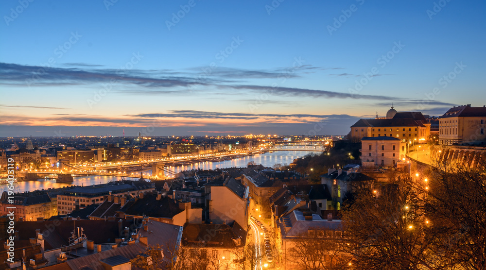 Budapest panorama with Danube river at night