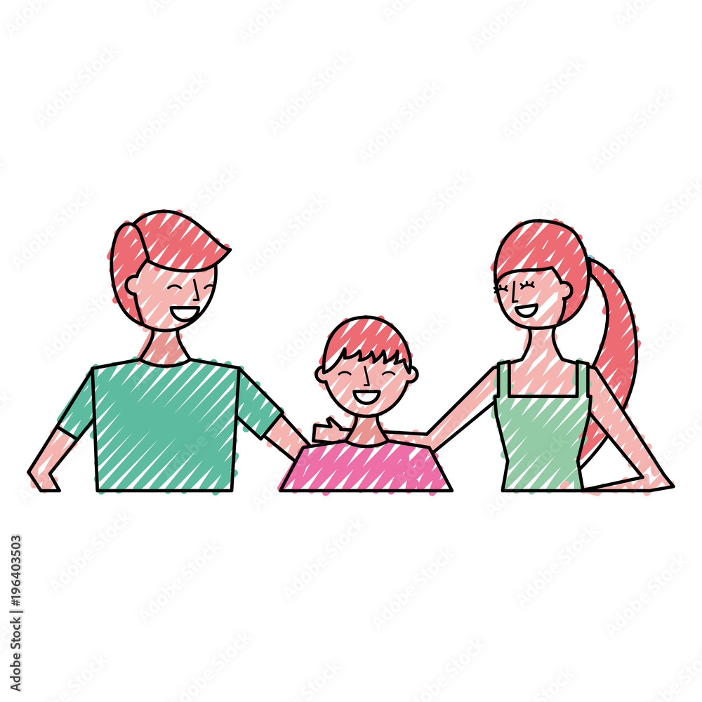 portrait happy couple with their teenage son embraced vector illustration drawing color design portrait happy couple with their teenage son embraced vector illustration drawing color design