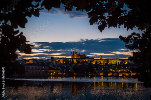 Prague cathedrale and Charles bridge in twilight