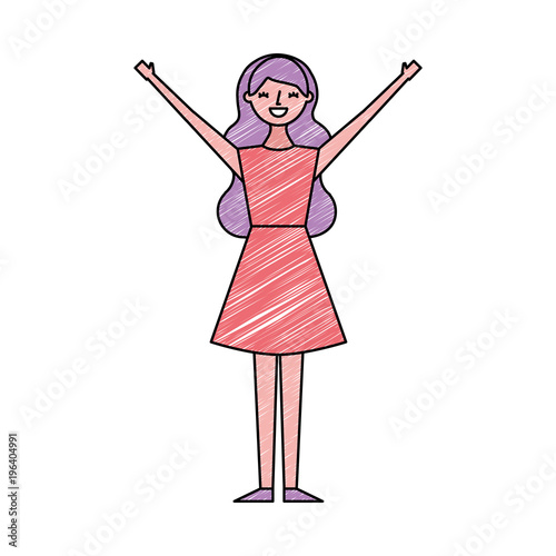 young woman people character gesturing with arms vector illustration drawing color design