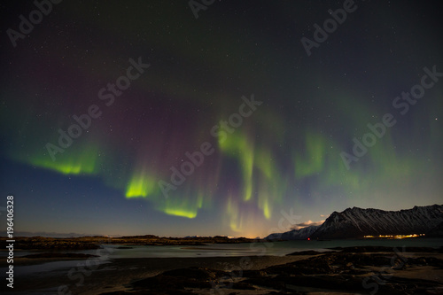 Northern Lights  Aurora Borealis  over Lofoten  Norway.