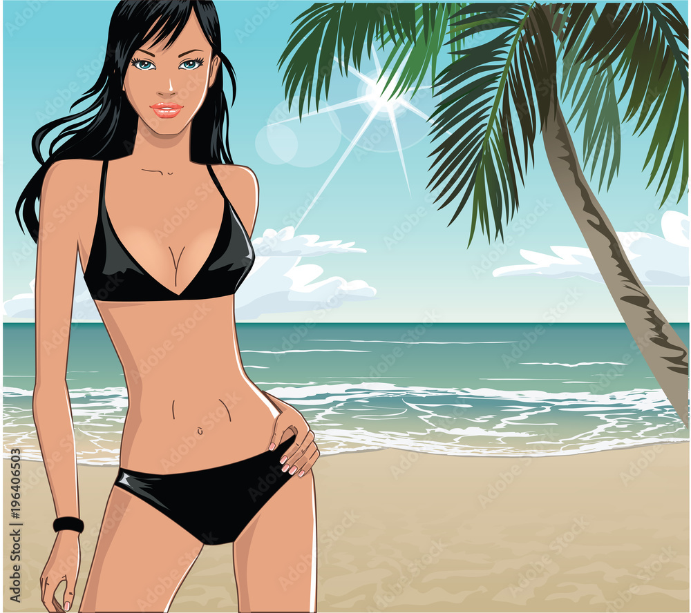 Girl in bikini on a tropical beach
