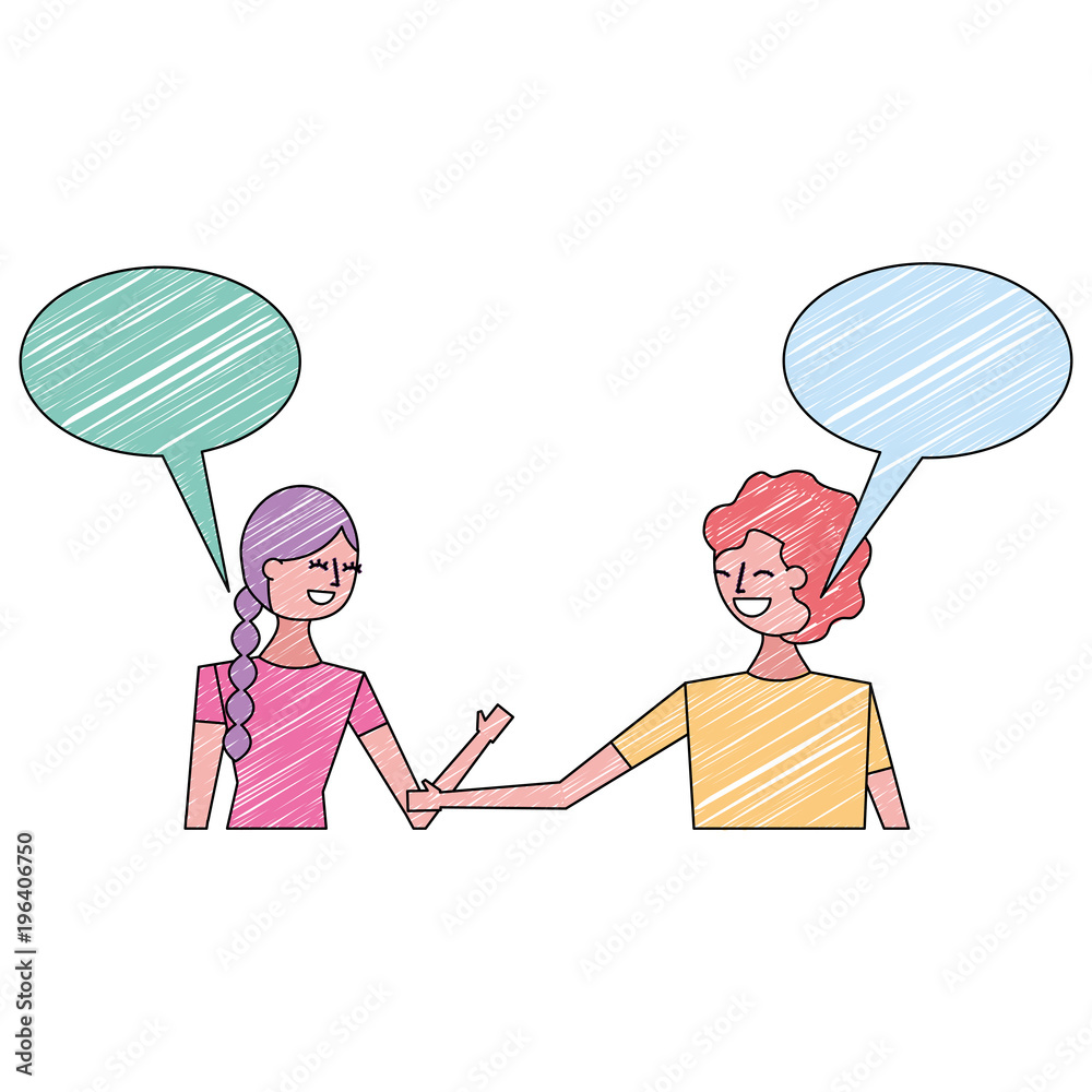 couple of young people speech bubbles talking vector illustration drawing  color design Stock Vector | Adobe Stock