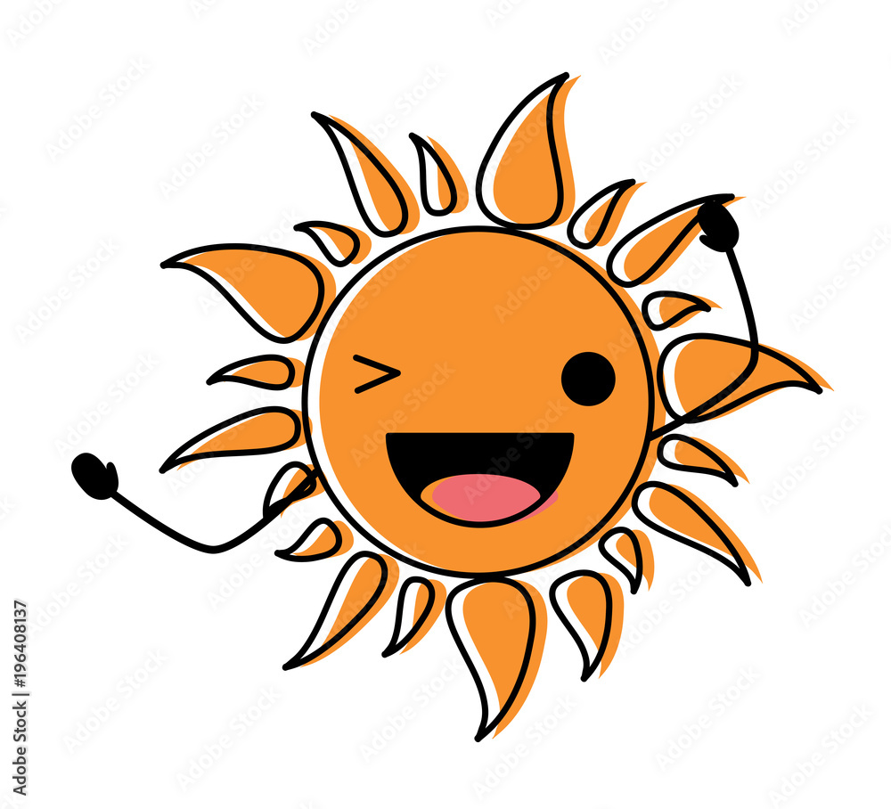 kawaii sun wiking an eye over white background, colorful design. vector illustration