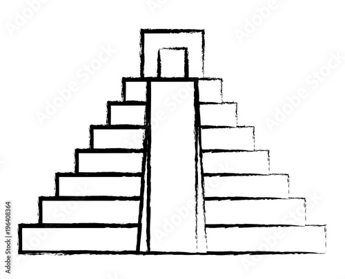 sketch of mexican pyramid icon over white background, vector illustration
