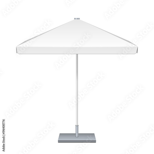 Promotional Square Outdoor Garden White Umbrella Parasol. Front View. Mock Up, Template. Illustration Isolated On White Background. Ready For Your Design. Product Advertising. Vector EPS10